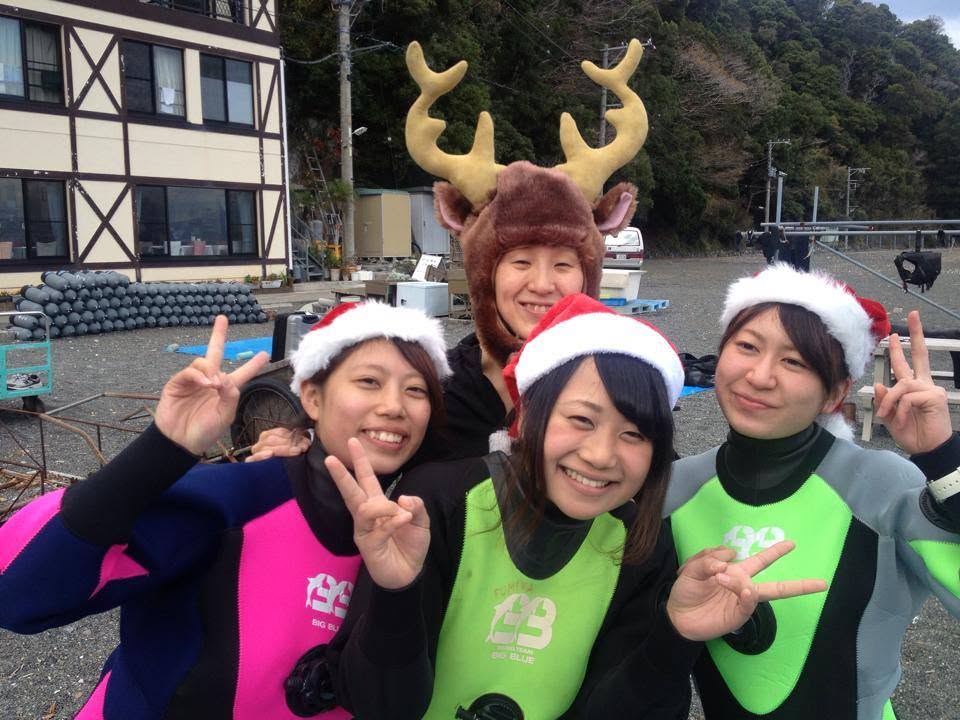 海辺で季節の飾りを身に着けた参加者(2012-2013年)