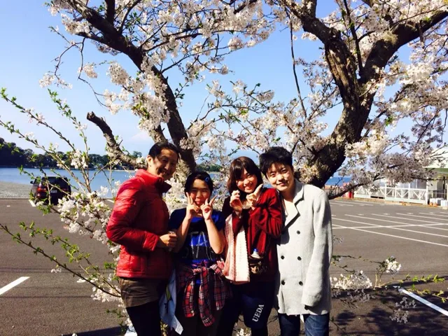 桜の木の下で記念撮影する参加者(2015年)