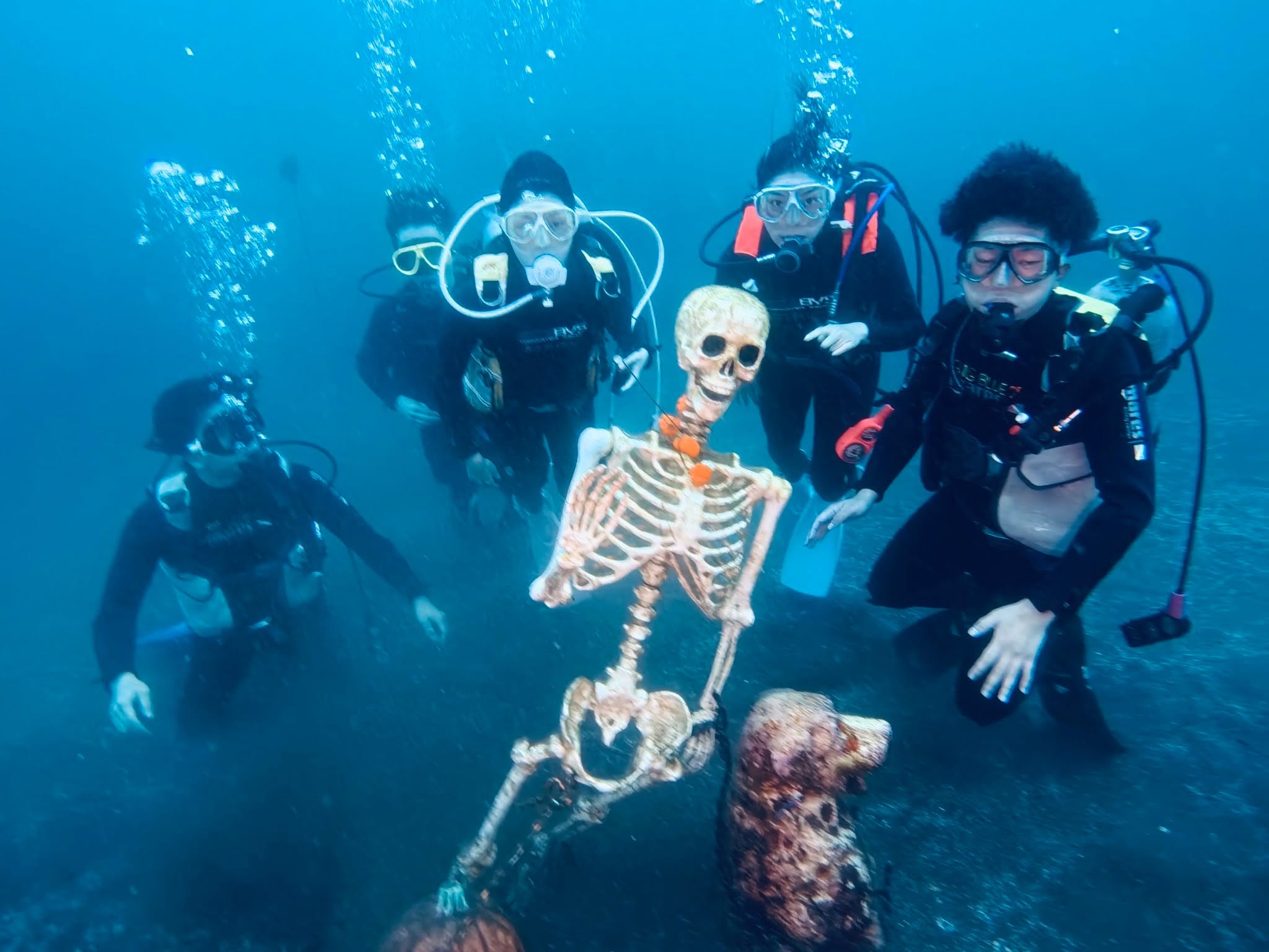 2025年11月3日(投稿日) / 水中の飾りを囲んで記念撮影するダイバー
