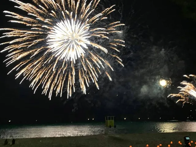 和歌山・白良浜の夜空に広がる花火